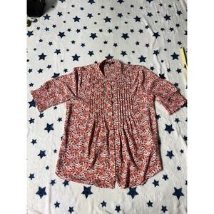 NYDJ Women's Floral Pintuck Blouse 3/4 Sleeve Size S Pink/Coral